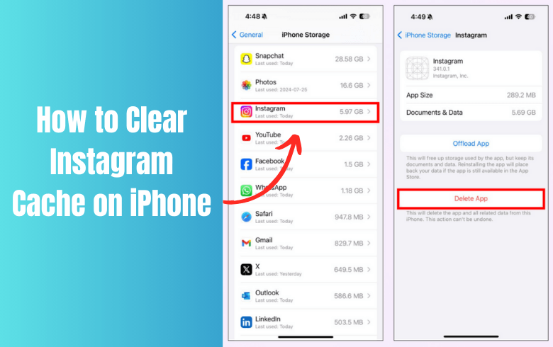 how to clear instagram cache